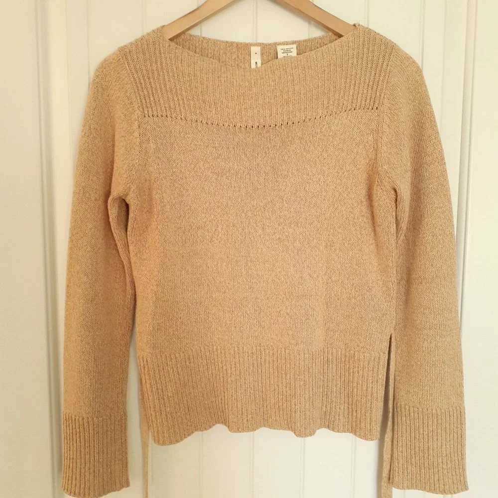 Moth Boatneck Cotton Sweater With Self Belt Gold Yellow Size S